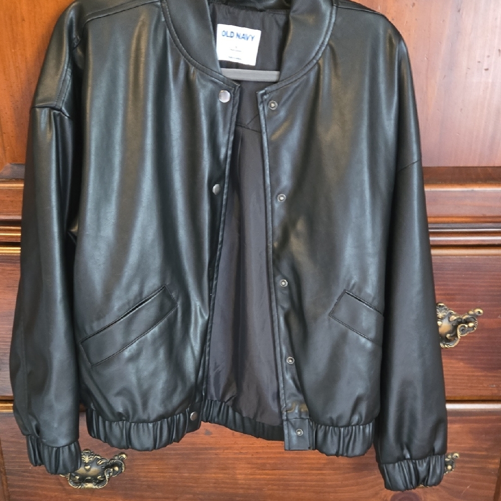 Old Navy Black Faux Leather Bomber Jacket